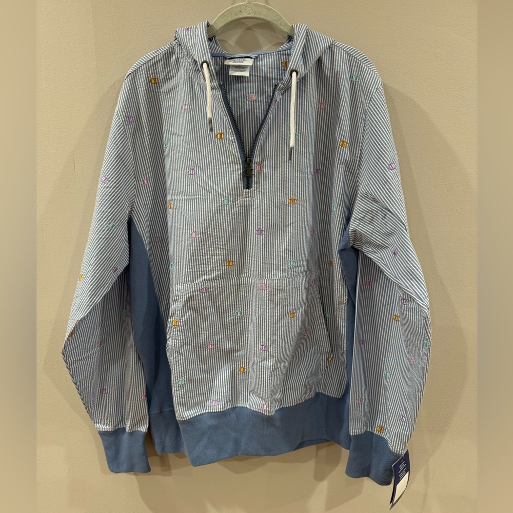Champion seersucker logo embroidered anorak quarter zip pullover size L NWT